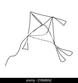 Continuous one-line drawing of outline illustration kite Stock Vector