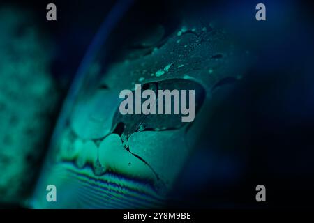 White fantastic foam on a dark background, bright warm light, fluid abstraction, Natural background Stock Photo