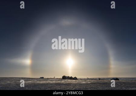 Prairie Winter Scenes rural Saskatchewan Canada sun dogs Stock Photo
