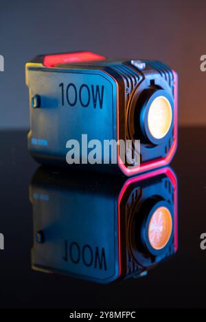 Milan, Italy - September 4, 2024: close up on SmallRig RC 100B COB LED Light for video production on a black background. Stock Photo