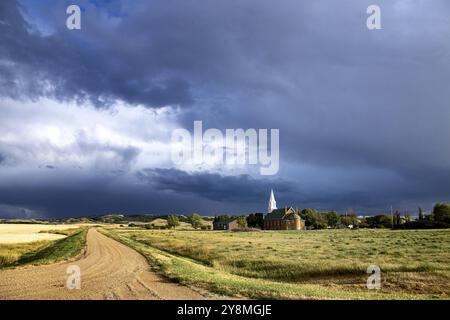 Ominous Storm Clouds Prairie Summer Country Church Stock Photo