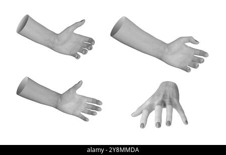 Hand grabbing and holding something, isolated on white background. Female arm with open palm, fingers in closeup gesture, reaching out. Grip and seize Stock Photo