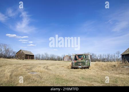 Abandoned Farm Canada Old Truck and Buildings Stock Photo