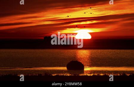 Sunset Rural Saskatchewan near Moose Jaw farmland Stock Photo