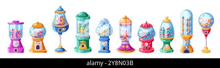 Set of colorful vending machines flat color icons set Stock Vector