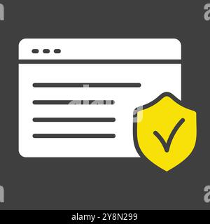 Internet safety vector icon on dark background. Web page with protection shield. Security sign. Graph symbol for your web site design, logo, app, UI Stock Vector