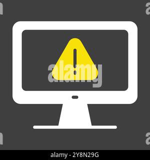 Computer warning vector icon on dark background. Simple digital system error. Security sign. Graph symbol for your web site design, logo, app, UI Stock Vector