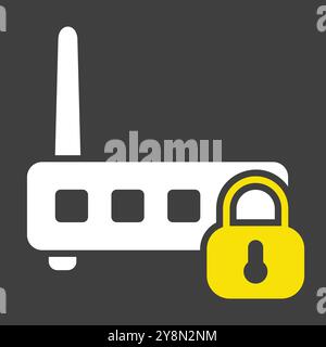 WIFI modem with lock vector icon on dark background. Private wifi network sign. Security sign. Graph symbol for your web site design, logo, app, UI Stock Vector
