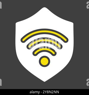 Protection wifi vector icon on dark background. Private network. Shield with wi-fi symbol. Security sign. Graph symbol for your web site design, logo, Stock Vector