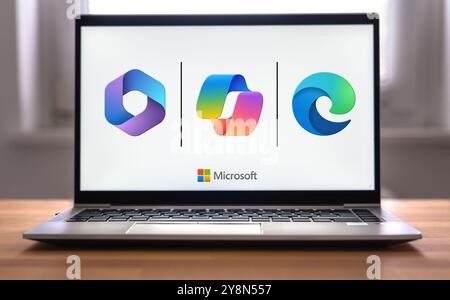 Microsoft software products like Copilot, Office and Edge Stock Photo