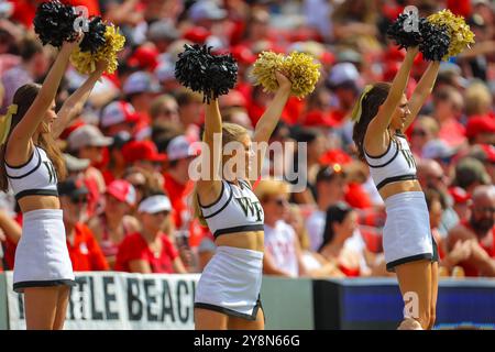 October 5, 2024: Wake Forest cheerleaders. NCAA football game, between Wake Forest University and NC State University, at Carter Finley Stadium, Raleigh, North Carolina. David Beach/CSM Stock Photo