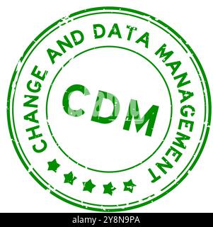 Grunge green CDM change and data management word round rubber seal stamp on white background Stock Vector