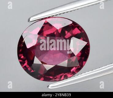 Stunning Oval Cut Natural Ruby Gemstone with Rich Crimson Color and Intricate Faceting. Stock Photo