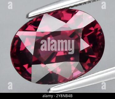 Exquisite Oval-Cut Natural Ruby Gemstone with Brilliant Facets Illuminating Deep Red Hues. Stock Photo