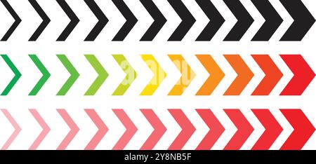 Dynamic Moving Arrow Symbols with Gradient and Solid Designs - Vector Illustration on Transparent Background Stock Vector