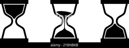 Classic Hourglass Silhouette Icon Set, Minimalist Sand Timer Symbols in Flat Design Stock Vector