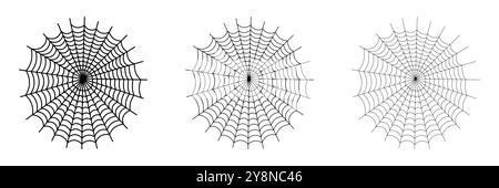 Black spider web icon set isolated on a white background. Outline Cobweb in black. Suitable for gothic, creepy, Halloween holiday. Vector Illustration Stock Vector