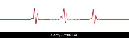 Red Line Drawing of Heart Pulse, Heartbeat Cardiogram. Heart rhythm continuous vector illustration. one line heart beats drawing. Stock Vector