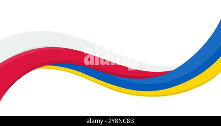 Wavy ribbon banner of Ukraine National flag with Poland National Flag. Unity and cooperation symbol. Logo for charity social events, NGO, sports team Stock Vector