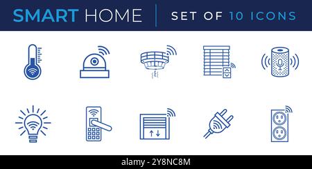 Smart home icon set. Outline editable icons collection for Home Automation, Security, and Control Systems. Vector icon illustrations Stock Vector