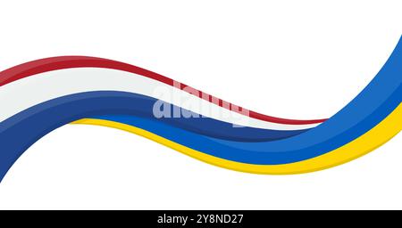 Wavy ribbon banner of Ukraine National flag with Netherland National Flag. Unity and cooperation symbol. Logo for charity social events, NGO, sports Stock Vector