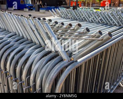 Steel crowd safety barriers stacked together Stock Photo - Alamy