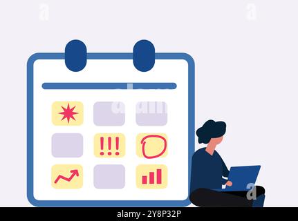 Man working and scheduling work illustration Stock Vector