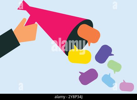 Megaphone chat messages advertise information communication illustration Stock Vector