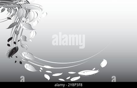 Elegant Monochrome Leaves in Flowing Abstract Motion Stock Vector