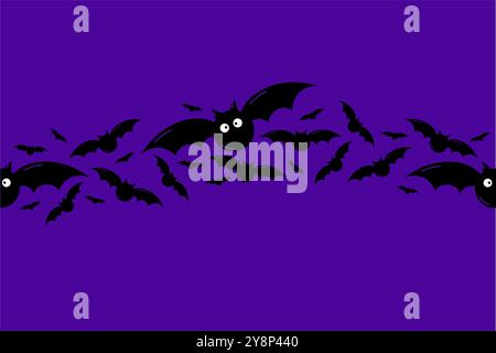 Halloween flying bats. Decoration element from scattered silhouettes. Top vector border. Stock Vector