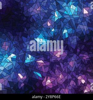 Vibrant geometric stained glass-style mosaic in various shades of blue, violet, and cyan, with sharp polygonal shapes. Stock Vector