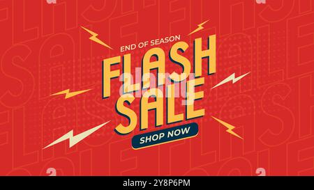 Flash Sale Shopping Poster or banner with Flash icon and 3D text on red background. Flash Sales vector illustrations Stock Vector