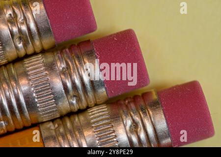 Close up of rubber erasers on #2 pencil Stock Photo