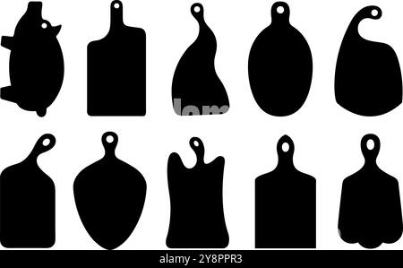 Set of different kitchen cutting boards isolated on white background Stock Vector