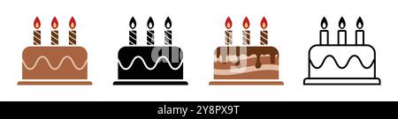 Birthday cake icon symbol. Birthday cake vector icon set Isolated vector illustration on a white background. Festive cake with candles. Cake icons. Stock Vector