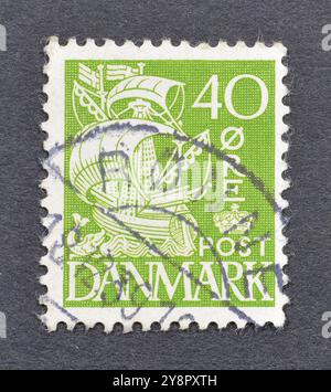 Postage stamp printed by Denmark, that shows old ship sailing, circa 1927. Stock Photo