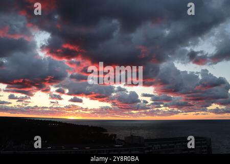 Dramatic cloud formations after sunset over Lake Erie in Lakewood/Cleveland area on September 7th 2024 Stock Photo