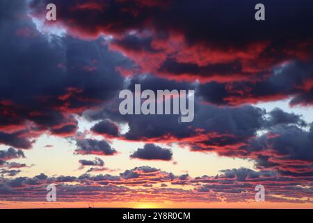 Dramatic cloud formations after sunset over Lake Erie in Lakewood/Cleveland area on September 7th 2024 Stock Photo