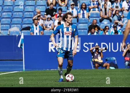 Barcelona, Spain. 5th Oct, 2024. Alex Krel (Espanyol) Football/Soccer : Spanish 'LaLiga EA Sports' match between RCD Espanyol de Barcelona 2-1 RCD Mallorca at the Stage Front Stadium in Barcelona, Spain . Credit: Mutsu Kawamori/AFLO/Alamy Live News Stock Photo