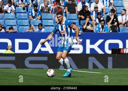 Barcelona, Spain. 5th Oct, 2024. Sergi Gomez (Espanyol) Football/Soccer : Spanish 'LaLiga EA Sports' match between RCD Espanyol de Barcelona 2-1 RCD Mallorca at the Stage Front Stadium in Barcelona, Spain . Credit: Mutsu Kawamori/AFLO/Alamy Live News Stock Photo