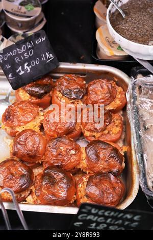 The “Antica Bottega Roticiani” is a traditional butcher in Orvieto, Italy.  Amazing porchetta sandwiches and other cured meats. Stock Photo