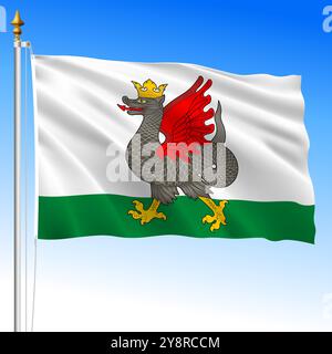 City of Kazan, Tatarstan, Russia, waving flag on the blue sky background, vector illustration Stock Vector