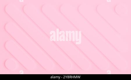 Pattern of pink diagonal geometric shapes on pink background with 3d effect or shadow. Abstract modern geometric background with copy space. Stock Photo