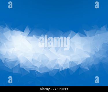 Abstract white and light blue polygon vector pattern object on blue background. Full frame futuristic 3D triangular low poly style background. Stock Photo
