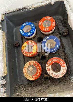 Still Life of Vintage Glass Fuse Box Stock Photo