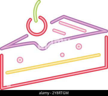 neon piece of cake with strawberry Stock Vector