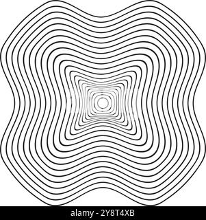 Wavy concentric circles. Wooden or topographic rings. Noise, sound or ripple icon isolated on background. Dynamic, motion or liquid symbol. Trendy Stock Vector
