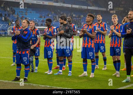 Basel, Switzerland. 06th Oct, 2024. Basel, Switzerland, October 06st 2024: FC Basel 1893 cheers at the end of the Super League football match between FC Basel 1893 and BSC Young Boys at St. Jakob Park in Basel, Switzerland. Philipp Kresnik (Philipp Kresnik/SPP) Credit: SPP Sport Press Photo. /Alamy Live News Stock Photo