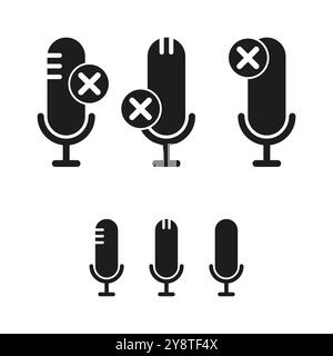 Muted microphone icon. Audio silence symbol. Mic off vector. Black mic outline. Stock Vector