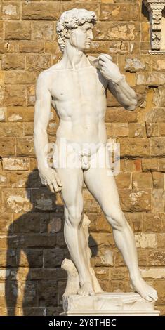 Italy, Florence. David by Michelangelo Buonarroti, antique marble sculpture, perfection man body, Europe Stock Photo